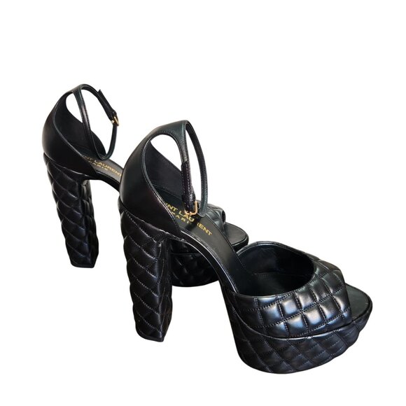 Saint Laurent Black Quilted Leather Jodie Platform Sandals Heel Size 38/7.5 NWOB - Picture 1 of 8